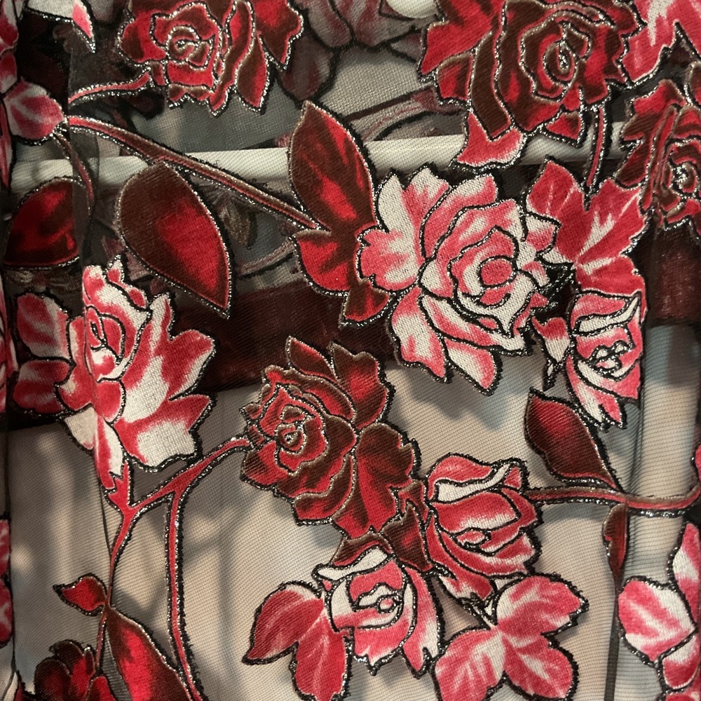 Unbranded Burnout Velvet Scarf Womens OS Red Excellent Floral Mesh Fringe Wrap - Picture 2 of 5